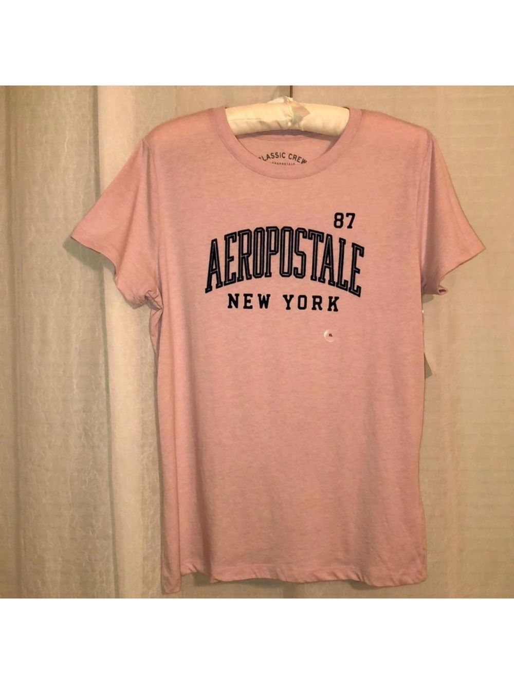 Aero XL Dusty Pink Plush Navy Logo Classic Crew Short Sleeve Cotton Blend Tee